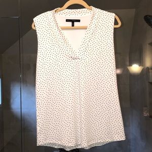 White with tiny black polka dots sleeveless top